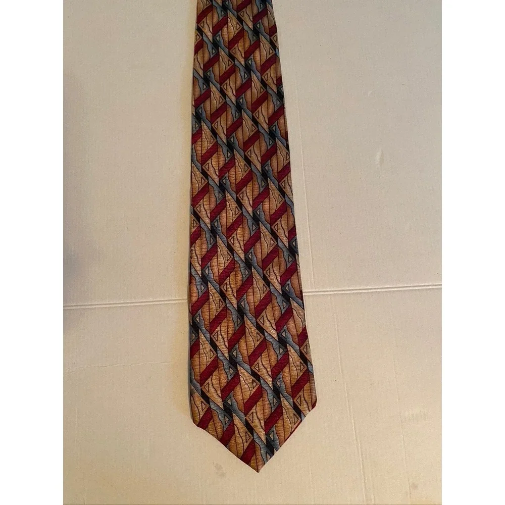 Vodka by Stonehenge Mens Silk Tie Geometric Abstract Gold Burgundy Blue